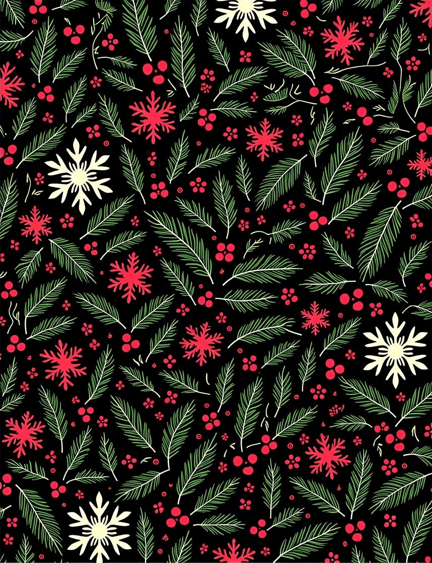 Festive Red Snowflakes Pine Berries Rug