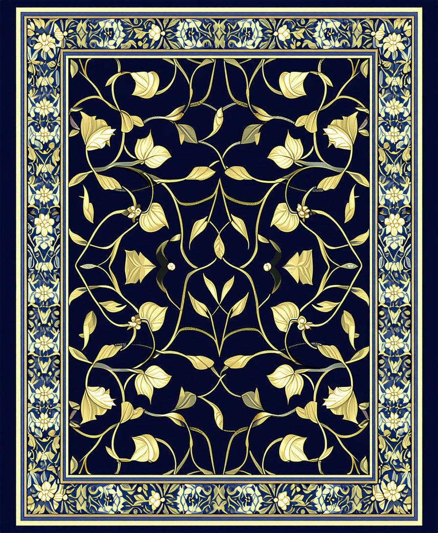 Golden Floral Vine Pattern Rug