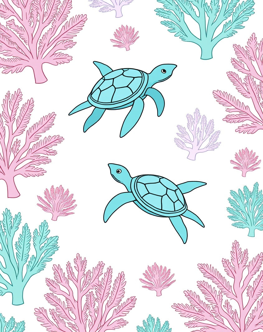 Oceanic Coral Turtle Pattern Rug