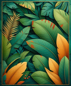 Lush Green Gold Leaf Pattern Rug