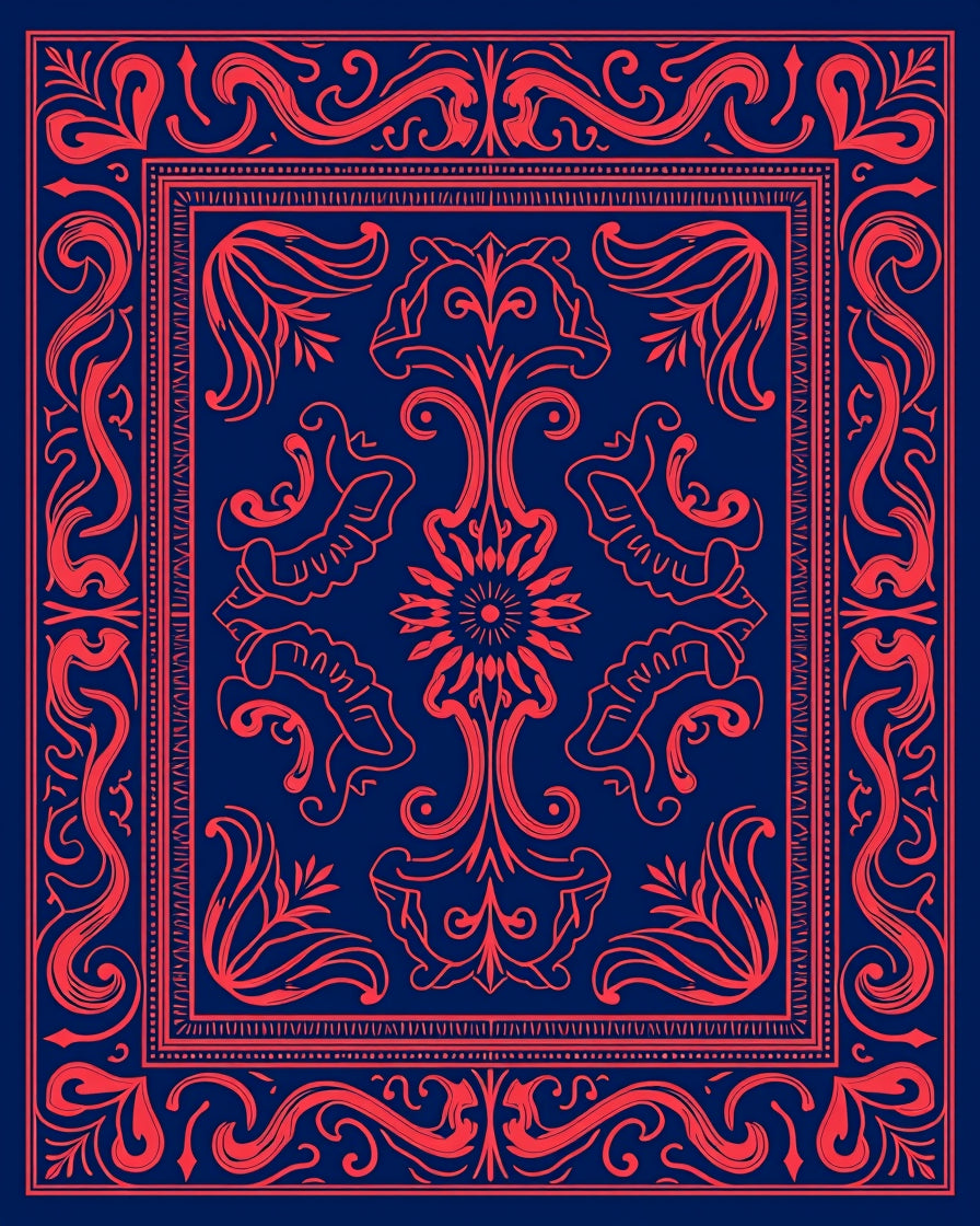 Classic Red Floral Ornate Print Rug