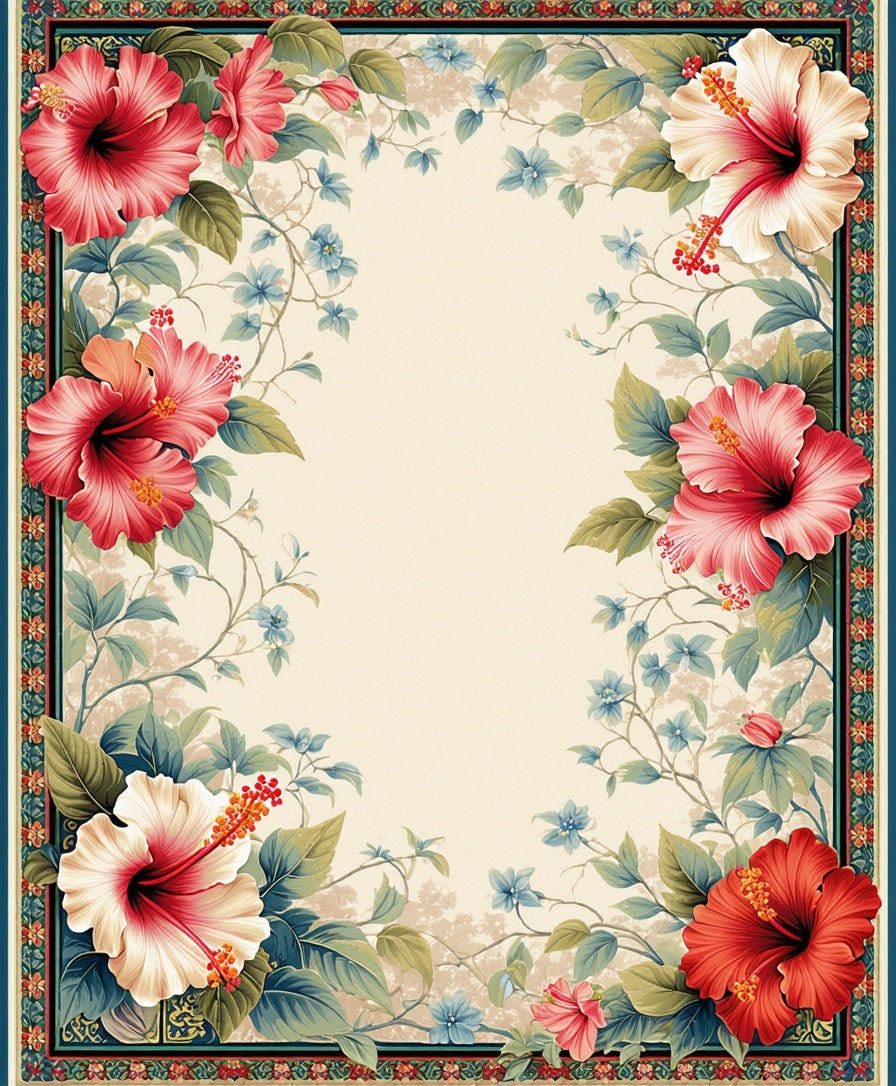 Floral Hibiscus Conservatory Botanical Design Rug