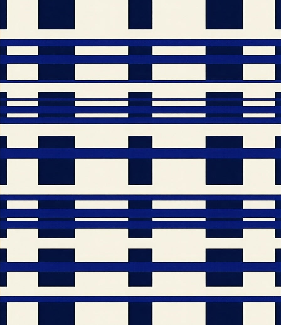 Deep Blue Grid Pattern Rug