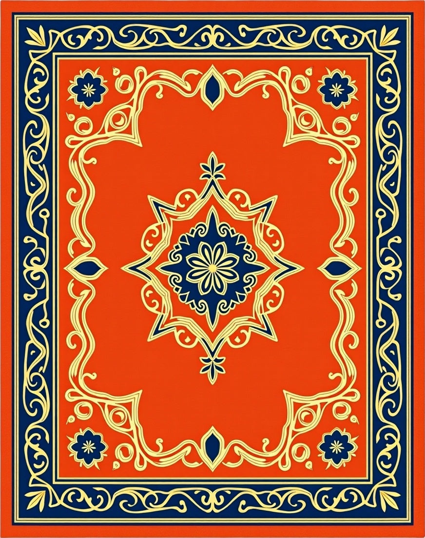 Bold Red and Navy Geometric Design Rug