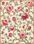 Elegant Pink Rose Floral Vines Rug