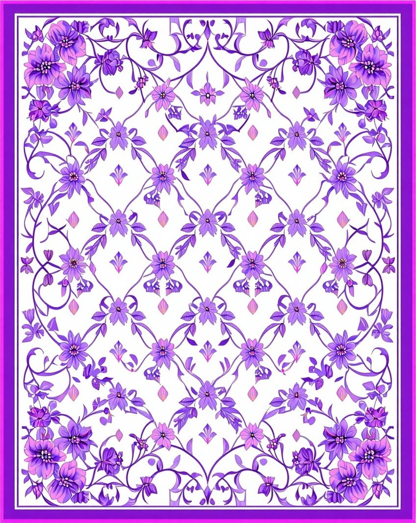 Elegant Purple Floral Lattice Design Rug