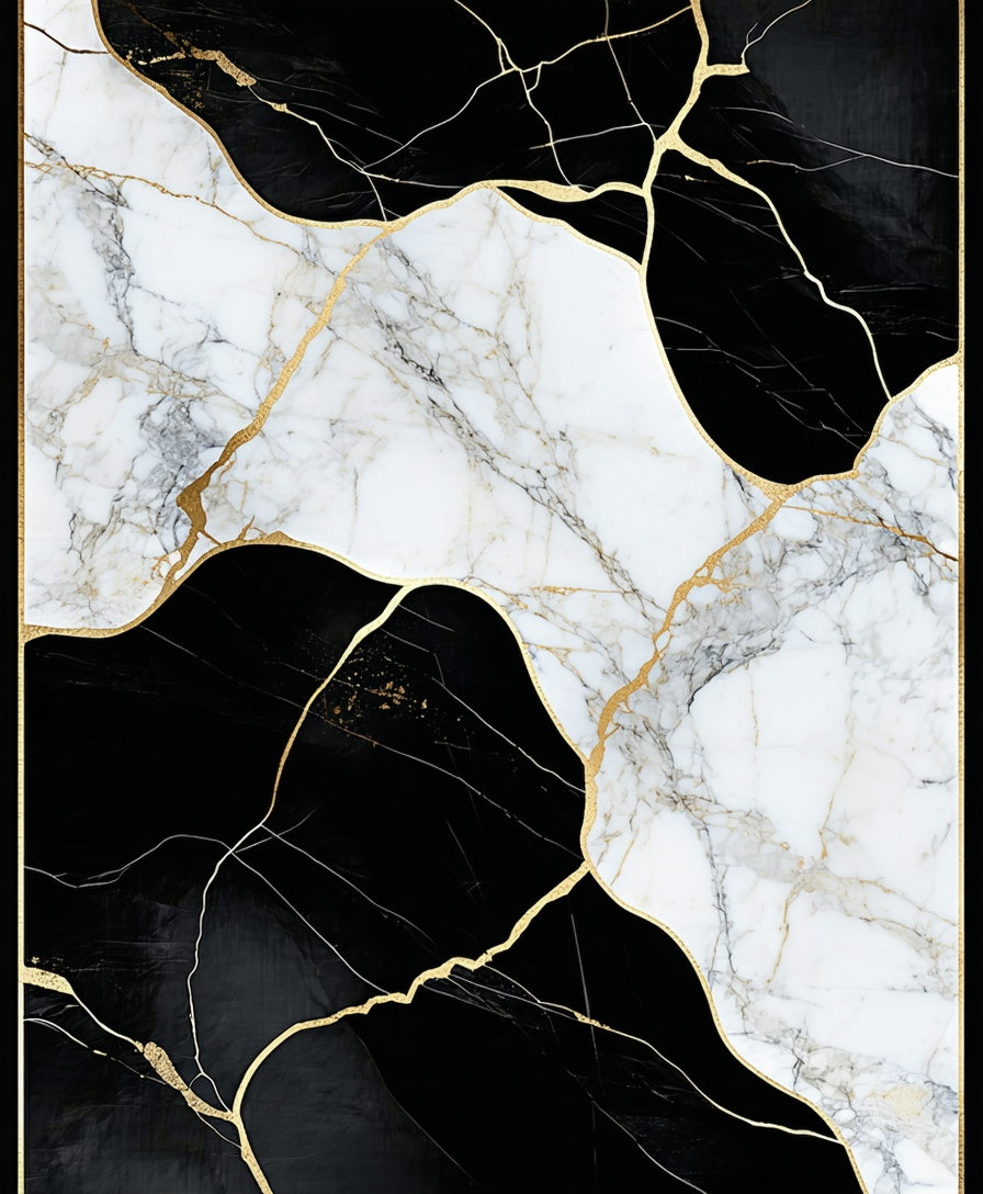Black White Gold Marble Pattern Rug