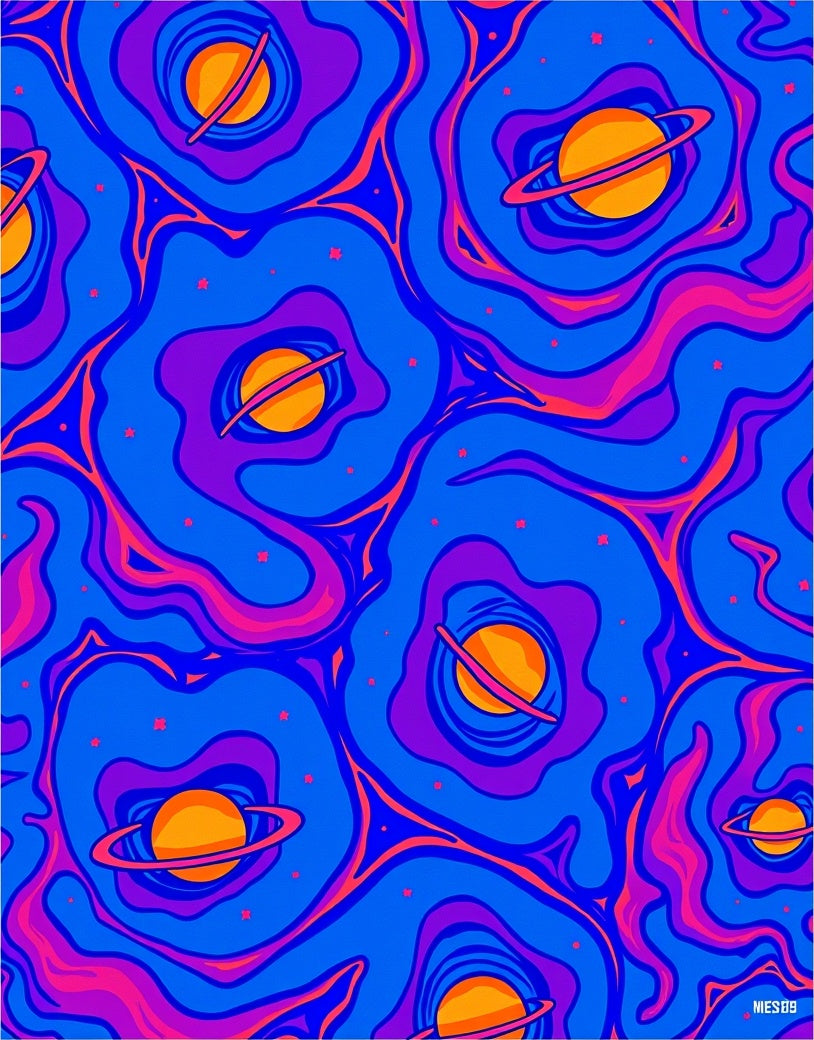Cosmic Swirling Blue Planet Rings Rug