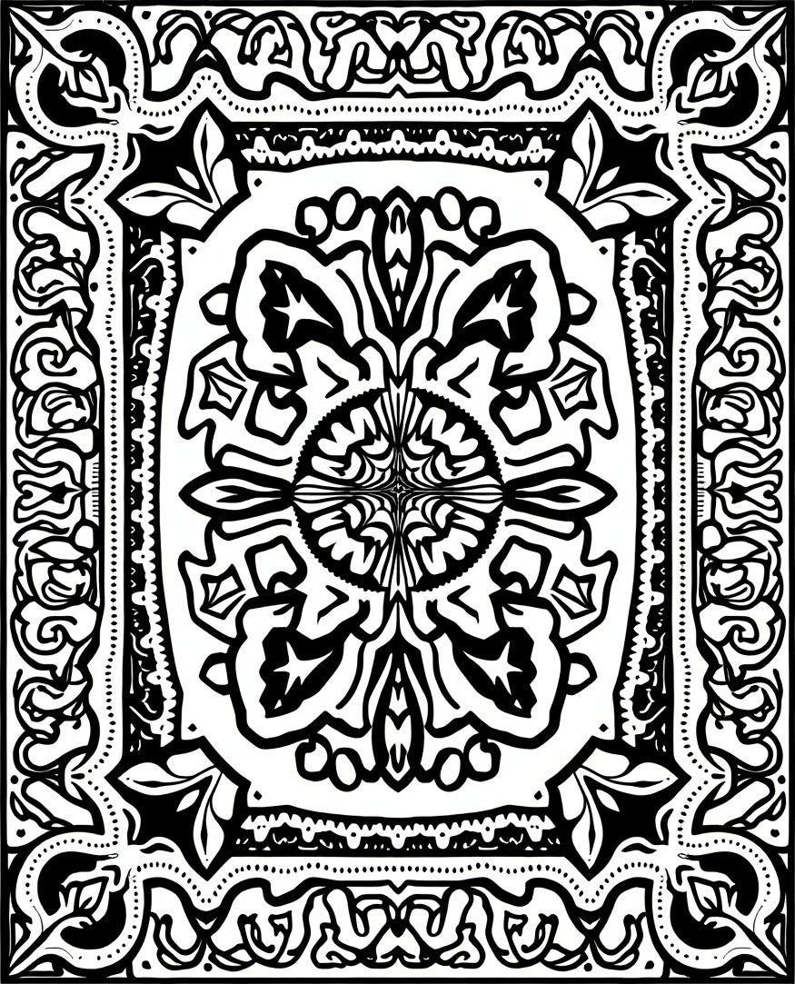 Classic Black White Intricate Mandala Design Rug