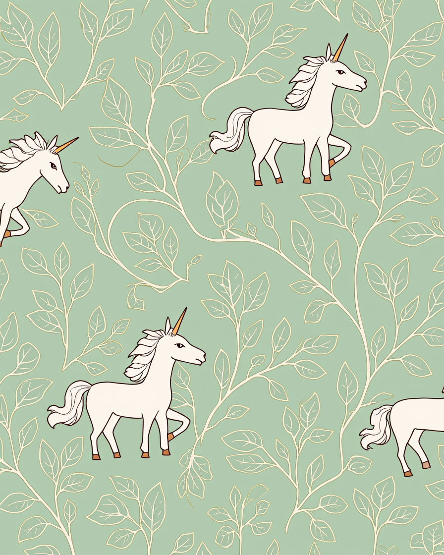 Whimsical Unicorn Botanical Pattern Rug