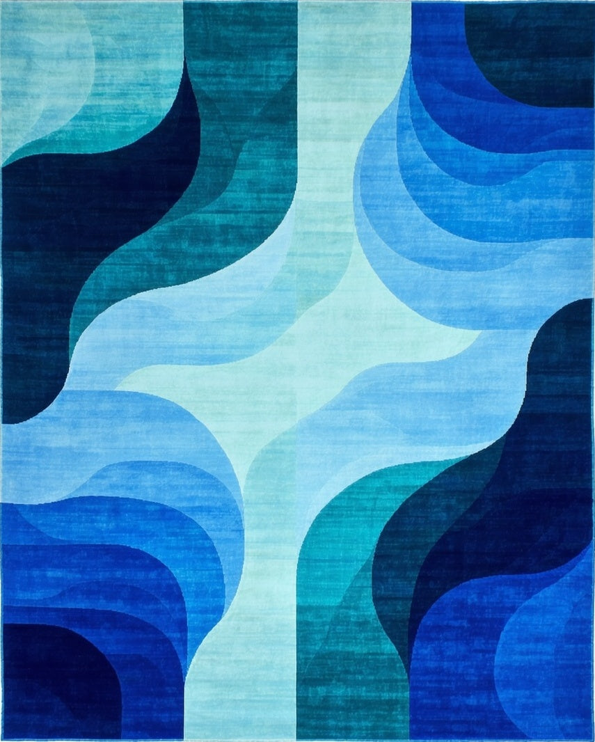 Teal Blue Abstract Wave Rug