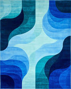 Teal Blue Abstract Wave Rug