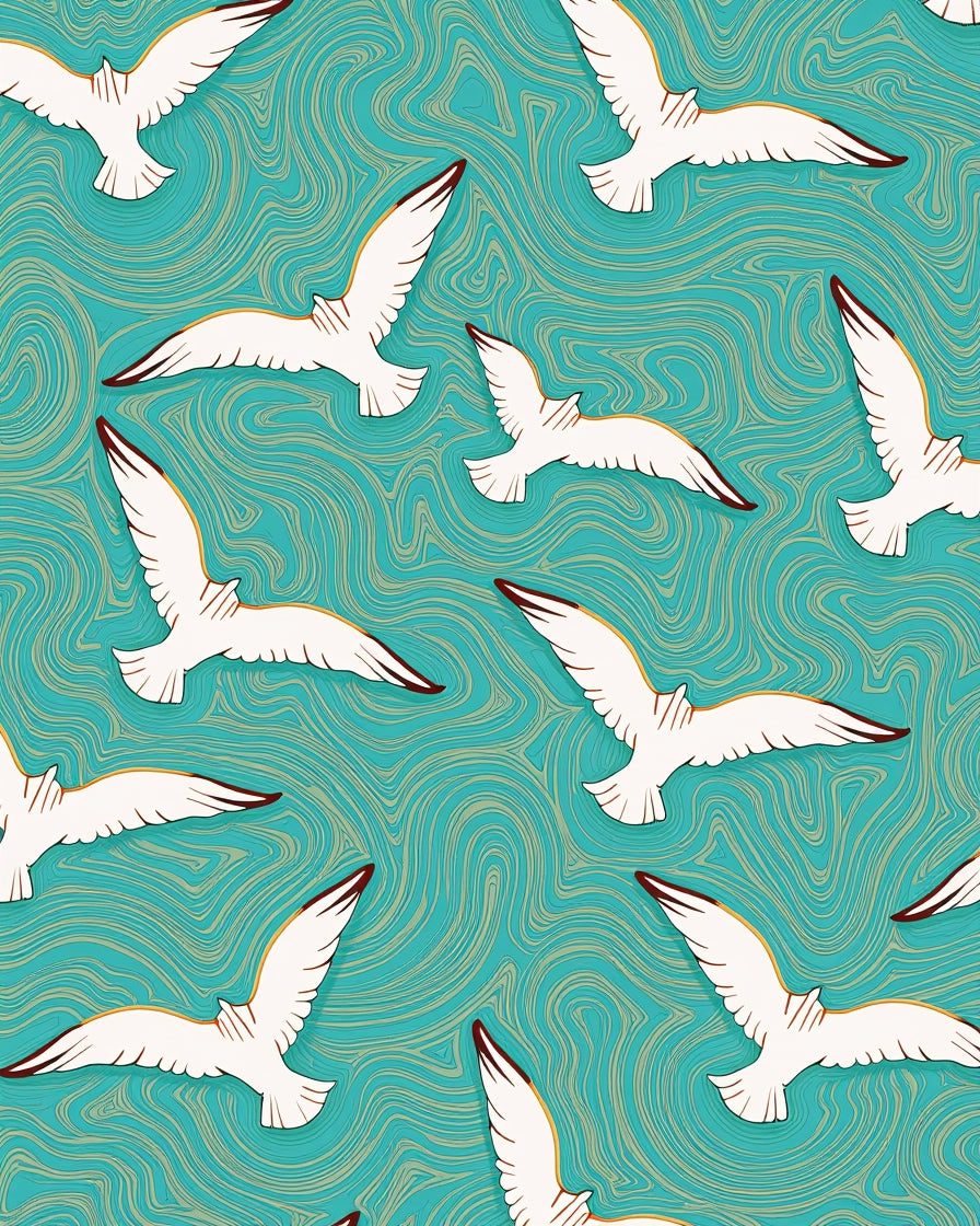 Seagull Pattern With Abstract Water Background Rug