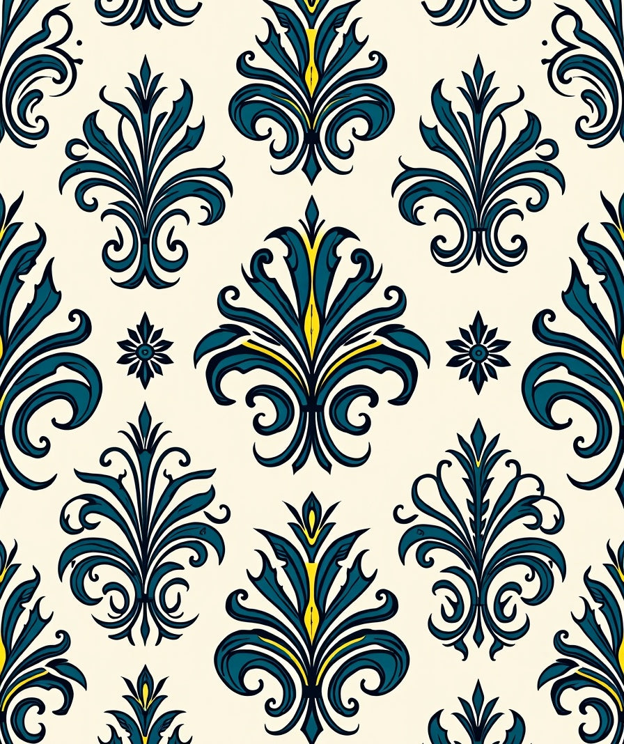 Teal Blue Flourish Damask Design Rug