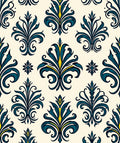 Teal Blue Flourish Damask Design Rug