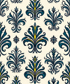 Teal Blue Flourish Damask Design Rug