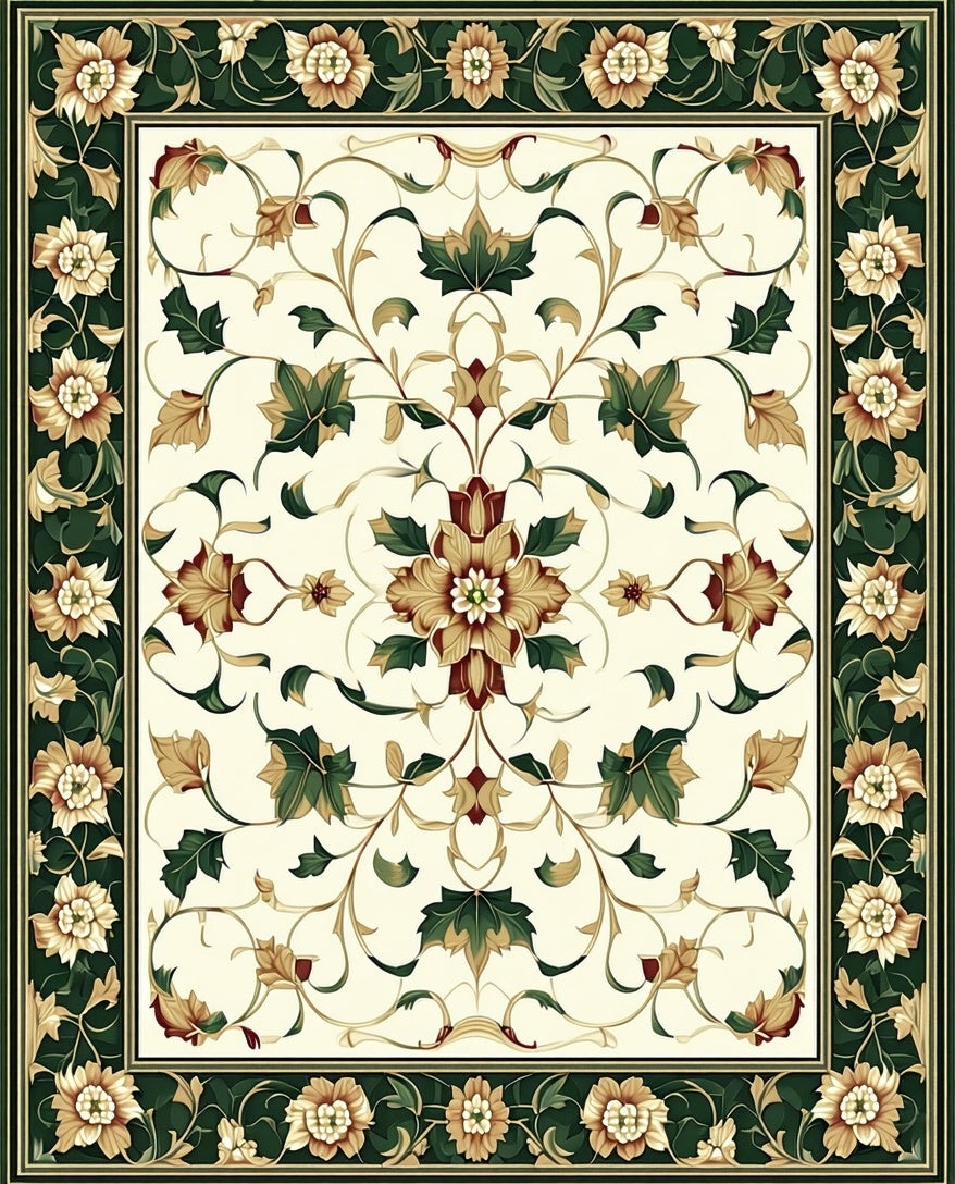 Classic Floral Vines Cream Border Rug