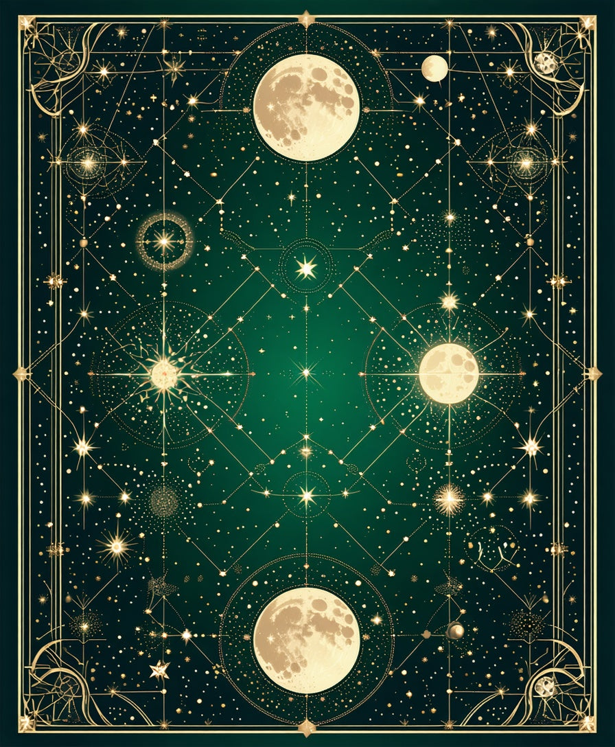 Celestial Gold Stars and Moons Design Rug