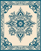Elegant Teal Floral Scrollwork Rug