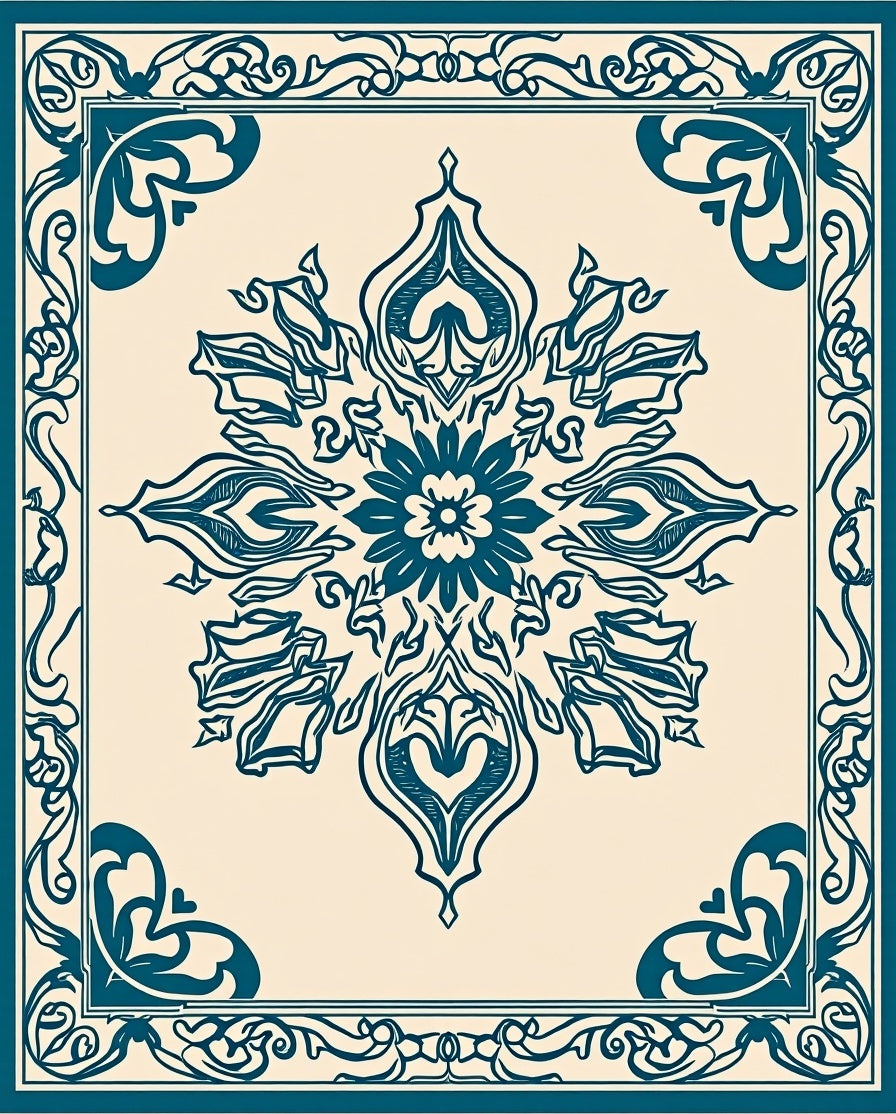 Elegant Teal Floral Scrollwork Rug