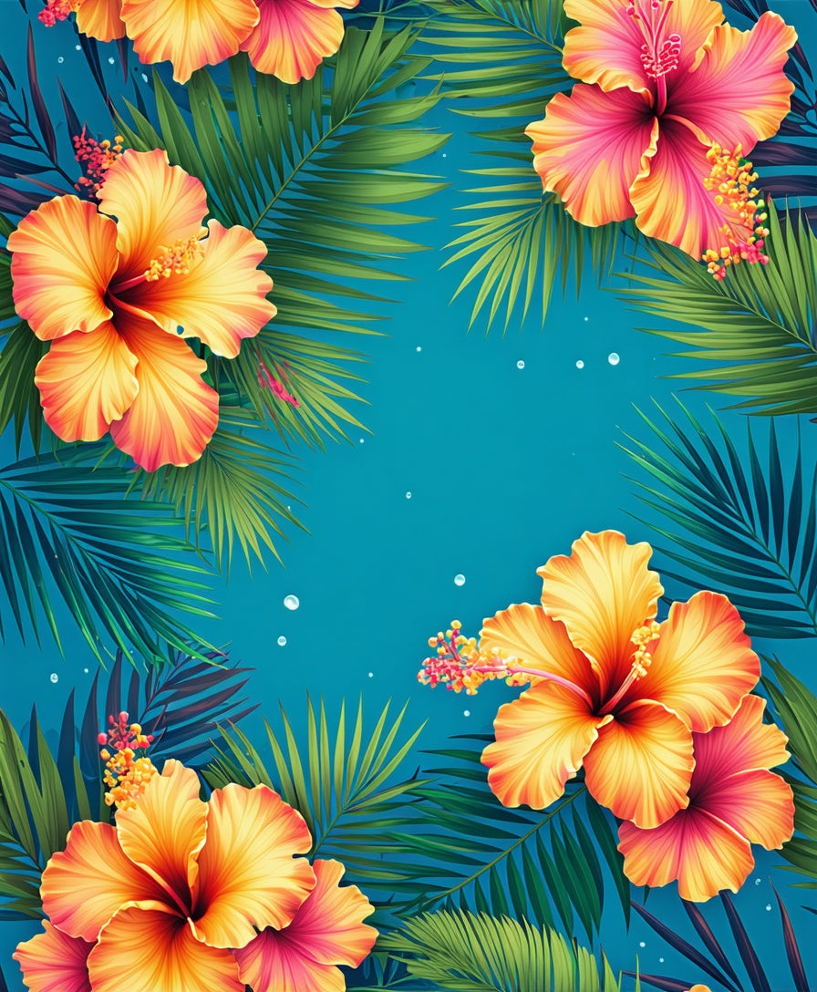 Tropical Hibiscus Floral Pattern Rug