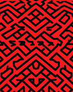 Bold Black Red Maze Pattern Rug