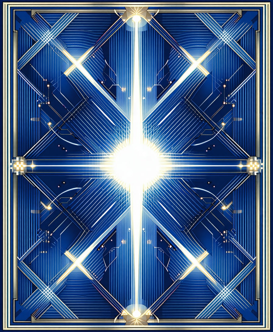 Radiant Blue Geometric Cyberpunk Rug