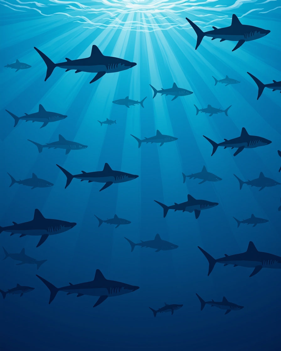 Oceanic Sharks Under Sunlight Rays Rug