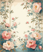 Elegant Peonies Bamboo Floral Design Rug