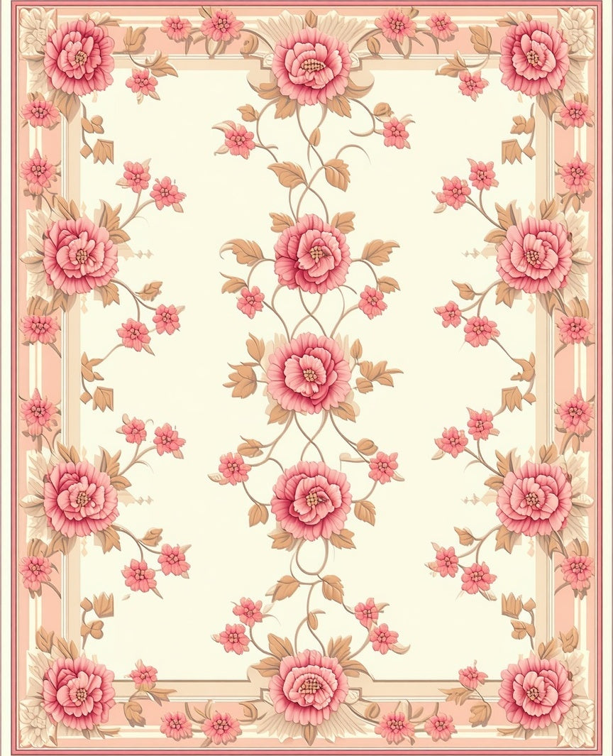 Elegant Pink Floral Botanical Design Rug