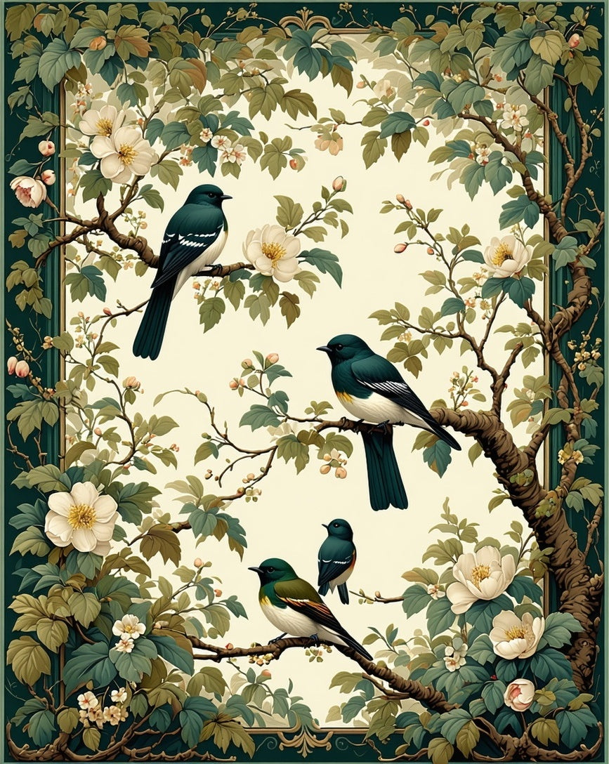 Vintage Birds and Blossoms Nature Rug