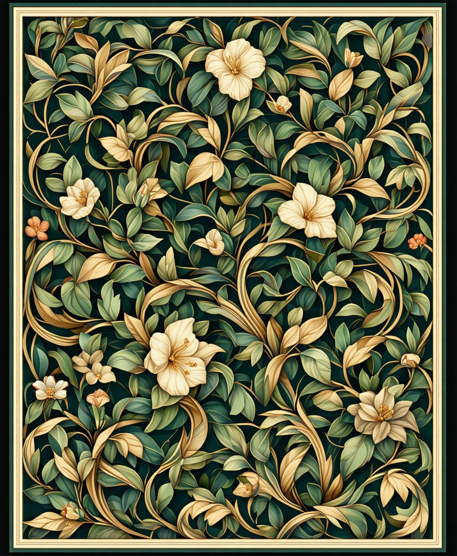 Dark Floral Vine Pattern Rug
