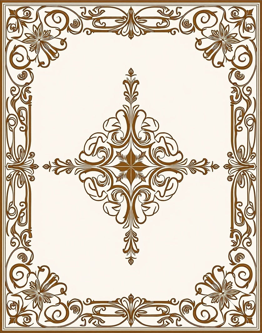 Ornate Brown Floral Medallion Pattern Rug