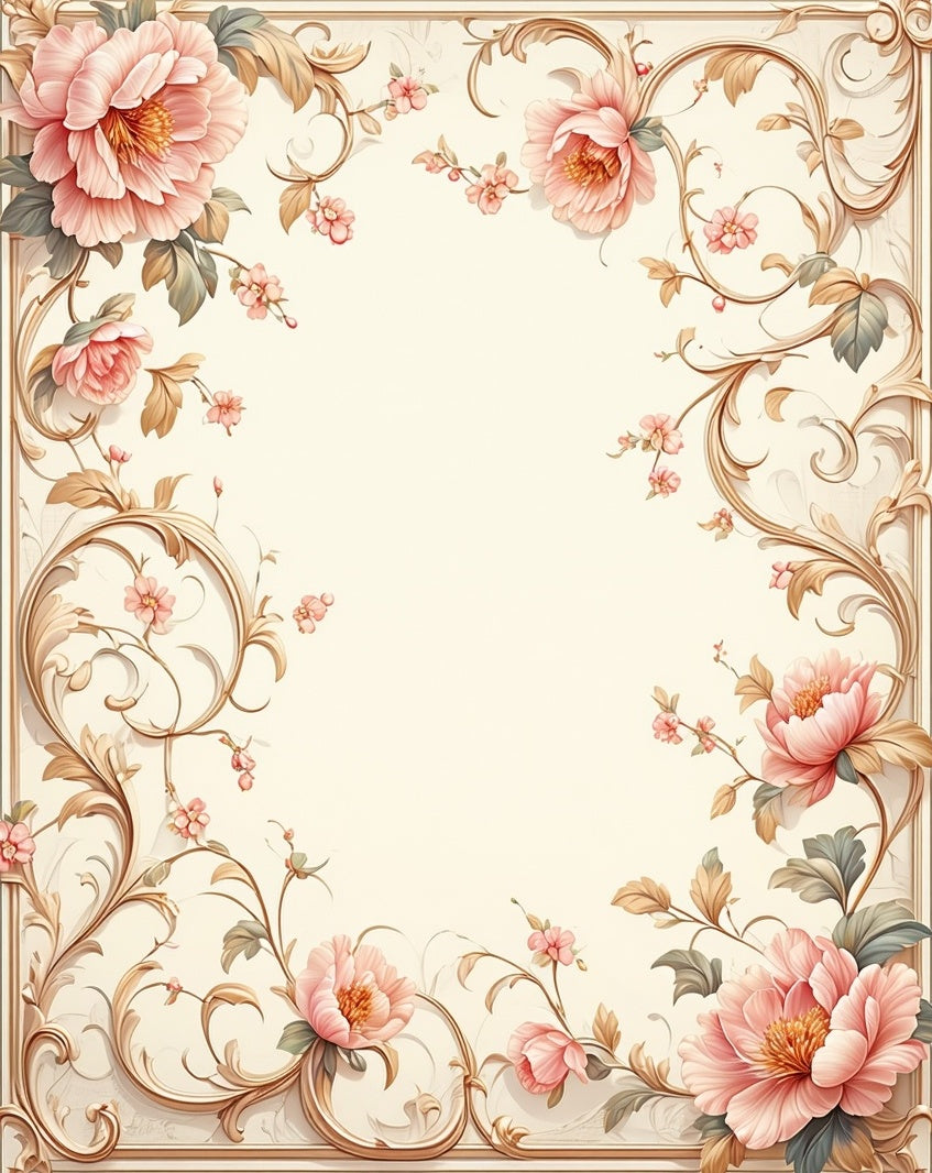 Romantic Floral Scrollwork Pattern Rug