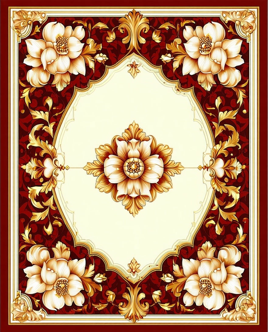 Ornate Floral Gold Detailed Rug