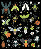 Whimsical Insect Pattern Black Background Rug