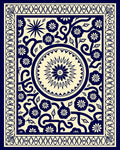 Navy Floral Starburst Vine Motif Rug