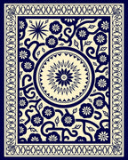 Navy Floral Starburst Vine Motif Rug