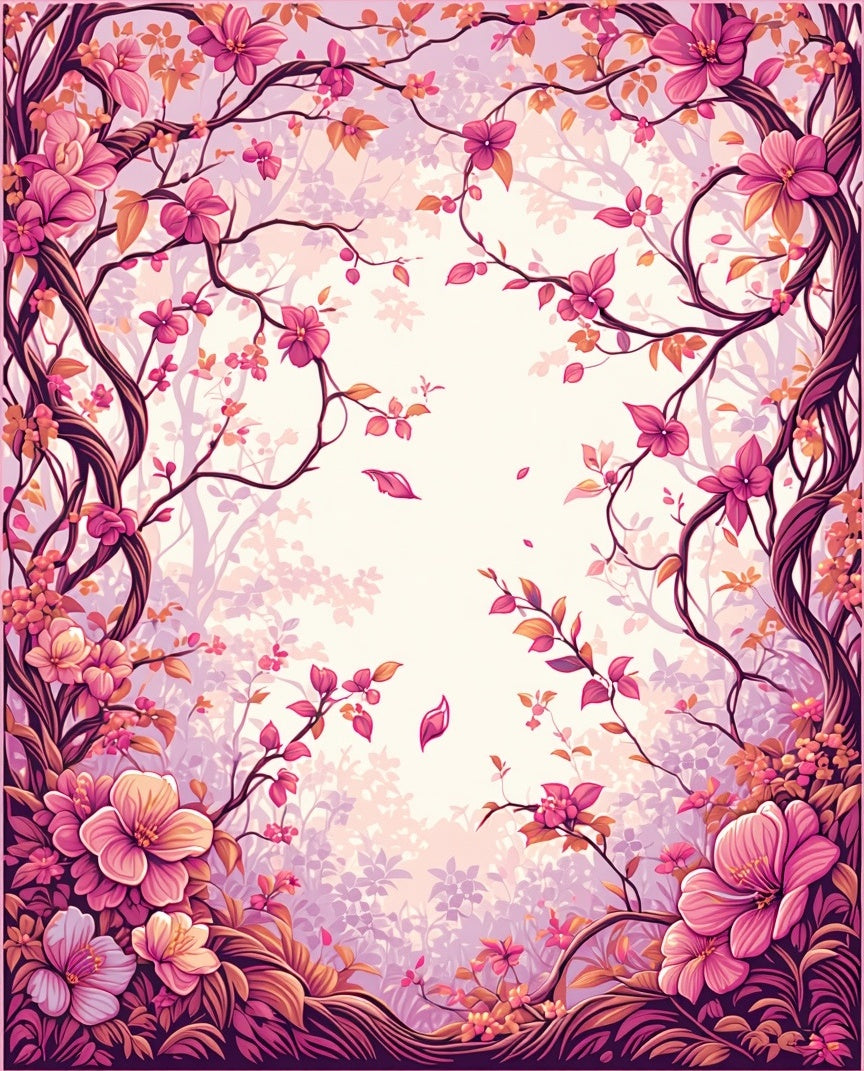 Pink Floral Branch Pattern Design Rug