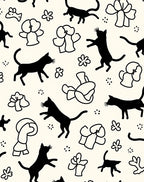 Playful Black Cats Abstract Flowers Rug