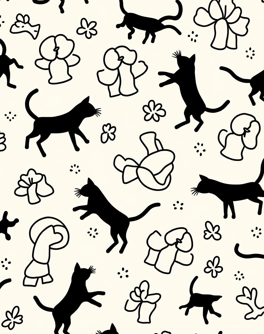 Playful Black Cats Abstract Flowers Rug