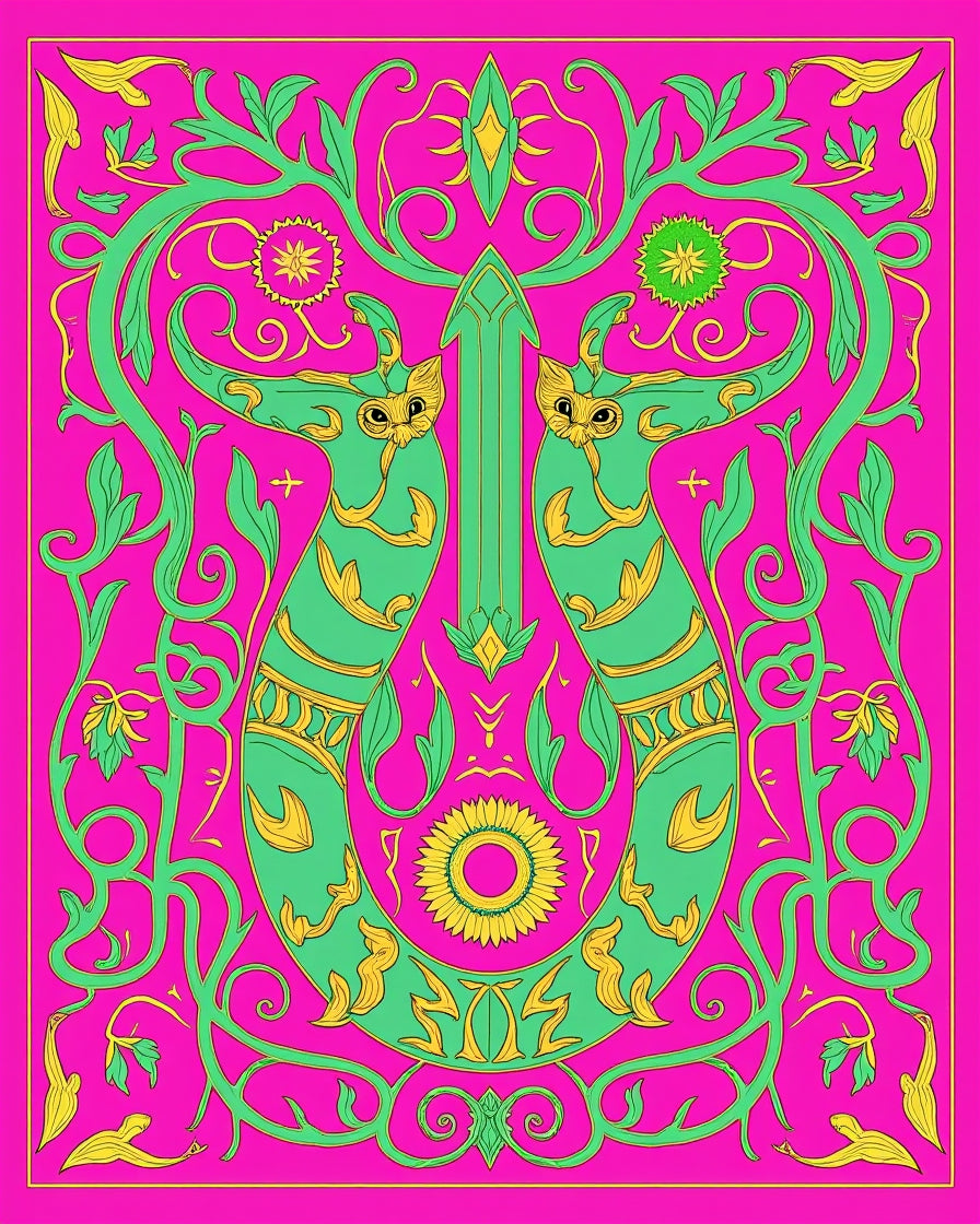 Whimsical Floral Animal Art Nouveau Rug