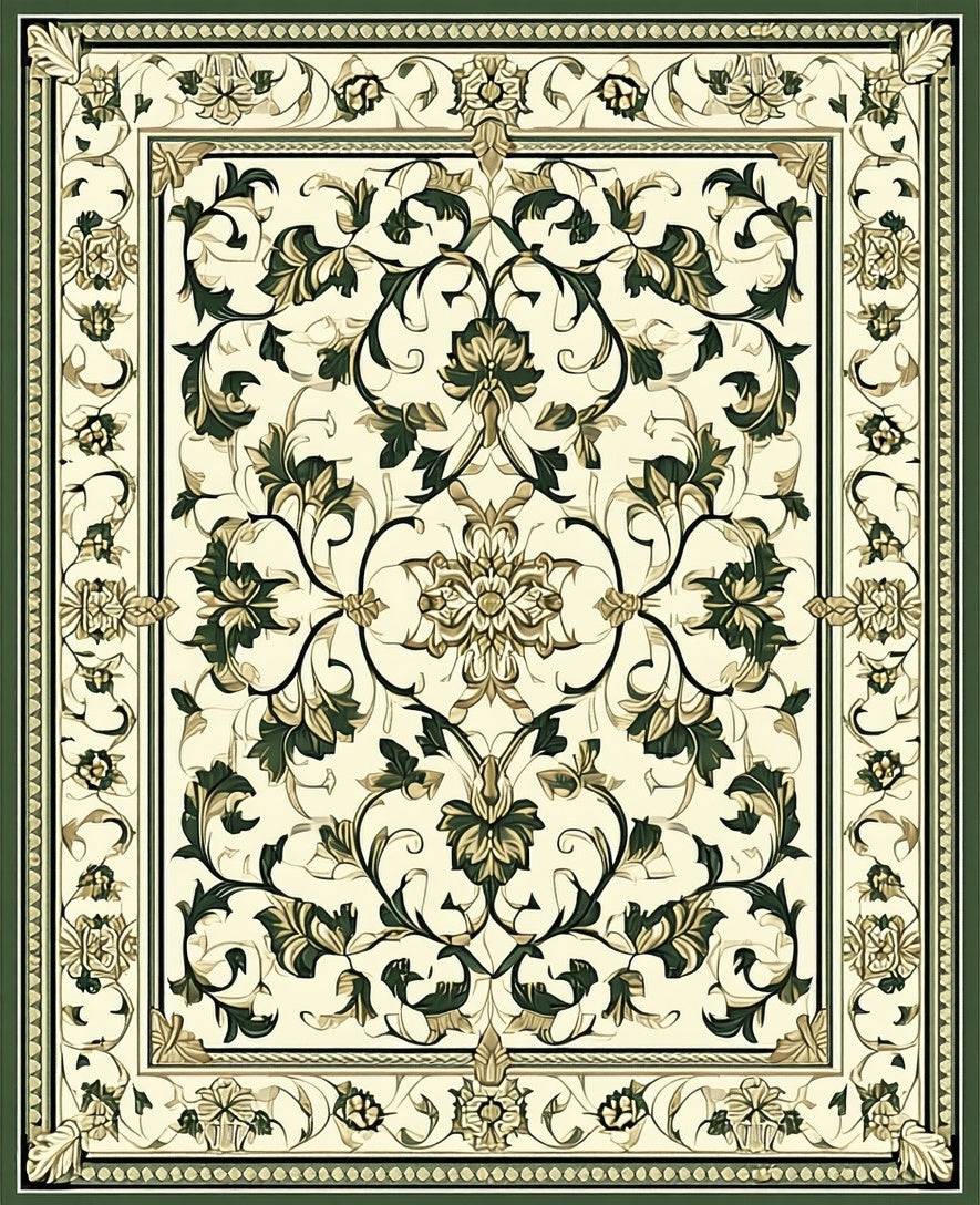 Elegant Floral Scroll Medallion Pattern Rug