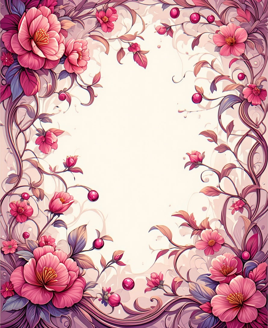 Pink Floral Swirls Botanical Pattern Rug