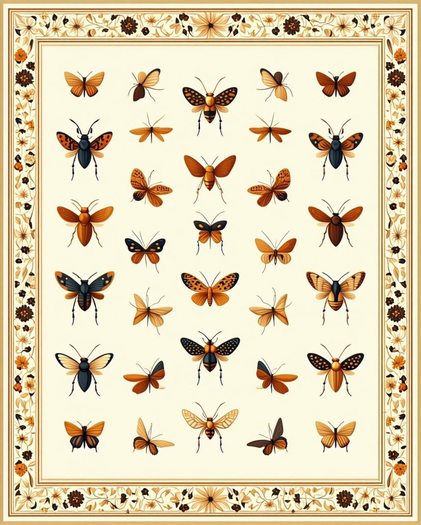 Ornate Butterfly Floral Border Design Rug