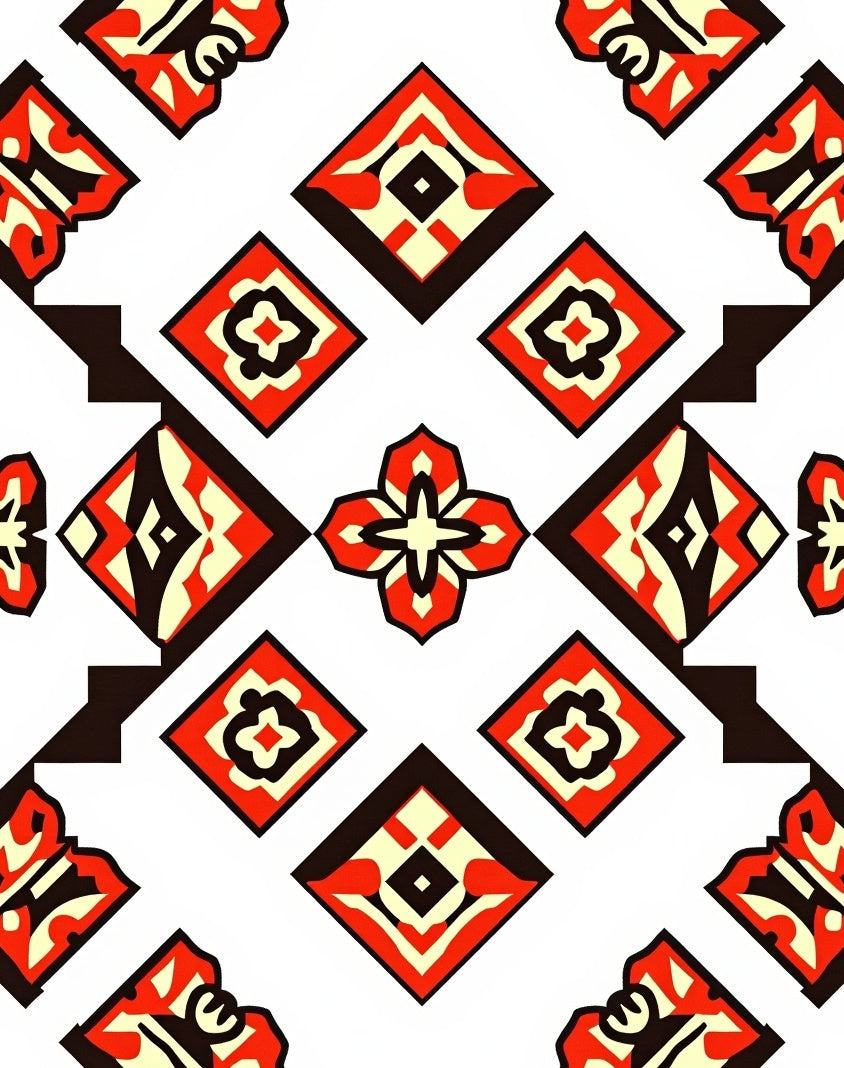 Bold Red Cream Geometric Diamond Rug