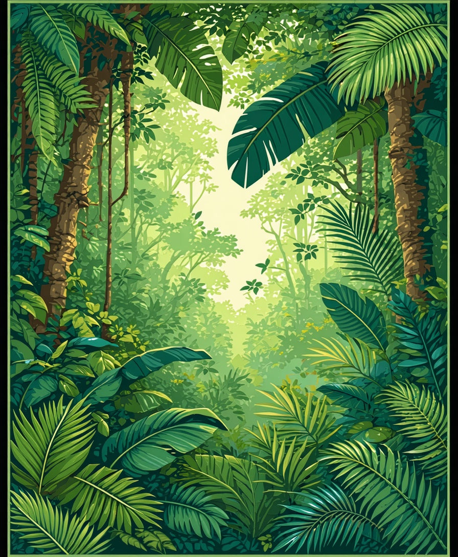 Lush Tropical Rainforest Leaf Pattern Rug