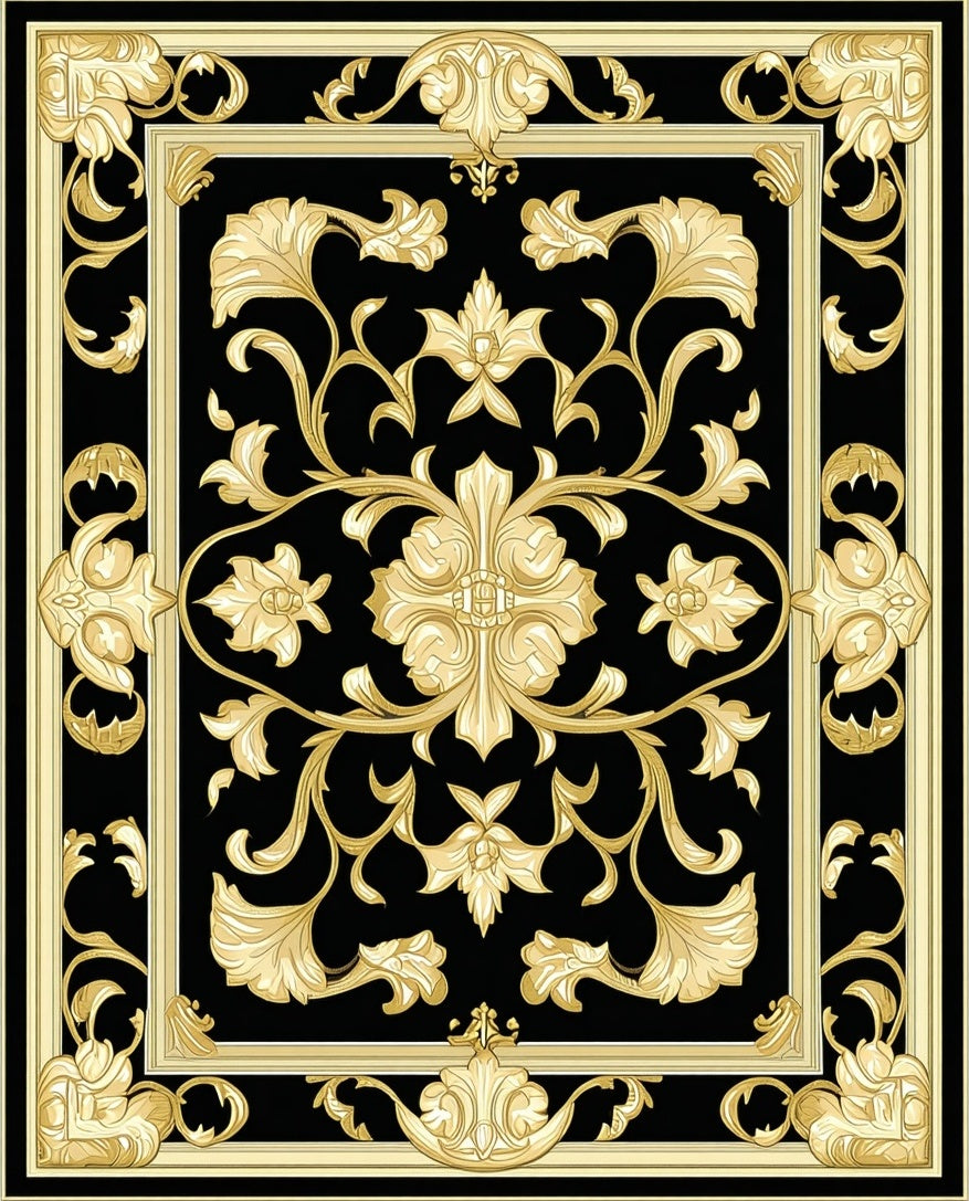 Elegant Black Gold Floral Manor Rug