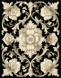 Antique Floral Swirls Black Rug