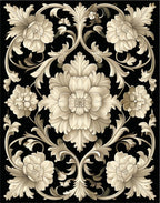 Antique Floral Swirls Black Rug